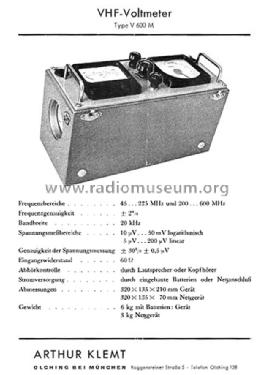 VHF-Voltmeter V600M; Klemt, Arthur; (ID = 1384673) Ausrüstung