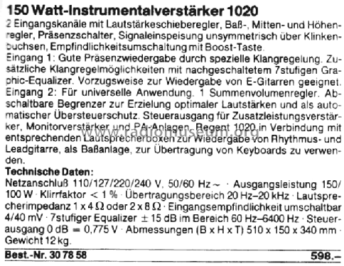 Regent 1020; Klingenthaler (ID = 2632907) Ampl/Mixer