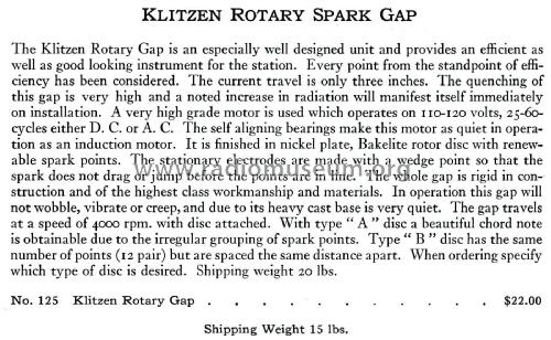 Rotary Spark Gap No. 125; Klitzen Radio (ID = 2513243) Amateur-D