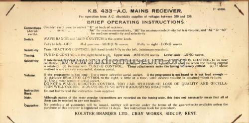 KB 433; Kolster Brandes Ltd. (ID = 1996566) Radio