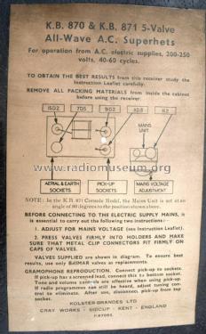 KB 871; Kolster Brandes Ltd. (ID = 2424795) Radio