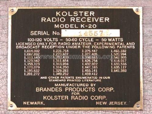 K-20 ; Kolster; USA (ID = 241566) Radio