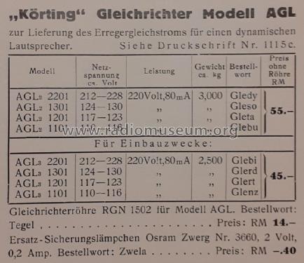 Gleichrichter AGL2 1101; Körting-Radio; (ID = 3025708) Power-S