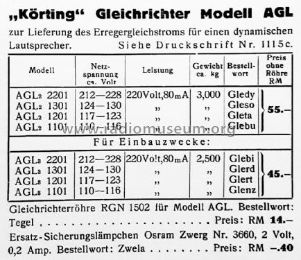 Gleichrichter AGL2 1201; Körting-Radio; (ID = 3025913) Power-S