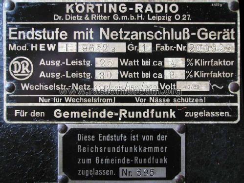 Endstufe mit Netzanschluß-Gerät HEW I ; Körting-Radio; (ID = 556684) Ampl/Mixer