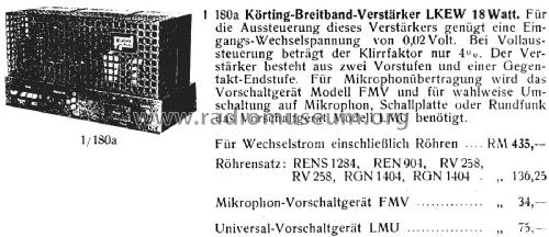 Kraftverstärker mit Netzanschluß-Gerät LKEW18; Körting-Radio; (ID = 2660342) Ampl/Mixer