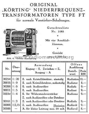 Niederfrequenz-Verstärker-Transformator FT; Körting-Radio; (ID = 2395155) Bauteil