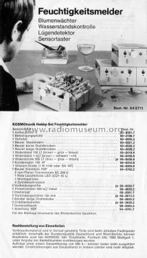 KOSMOtronik Hobby-Set: Feuchtigkeitsmelder HSF / 64 5711; Kosmos, Franckh´sche (ID = 2399298) Kit