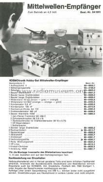 KOSMOtronik Hobby-Set: Mittelwellen-Empfänger HSM / 64 5811; Kosmos, Franckh´sche (ID = 2399307) Kit