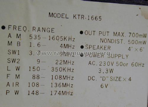 8 Band Solid State KTR-1665 ; Koyo Denki Co. Ltd.; (ID = 1012355) Radio