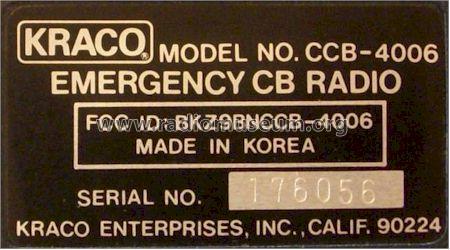 Emercency CB Radio Mayday 1 CCB-4006; Kraco Enterprises (ID = 666188) Citizen