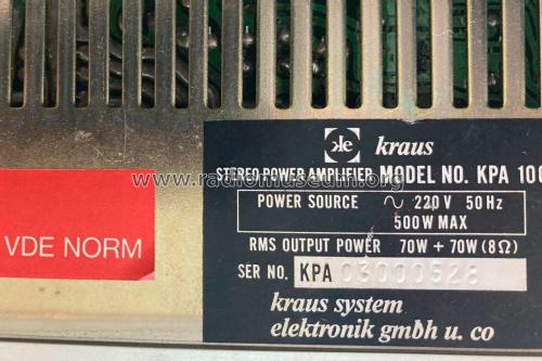 Stereo Power Amplifier KPA100; Kraus System (ID = 3019716) Ampl/Mixer