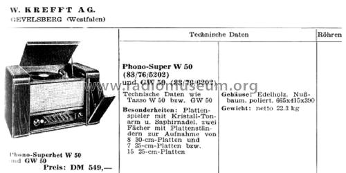 Phono-Super W50 ; Krefft AG, W.; (ID = 2787821) Radio