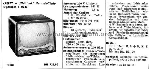 Weltfunk T0243 88-00-4310; Krefft AG, W.; (ID = 2652123) Television