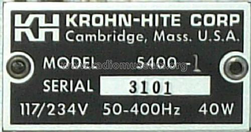 Function Generator 5400A; Krohn-Hite Corp.; (ID = 967025) Equipment