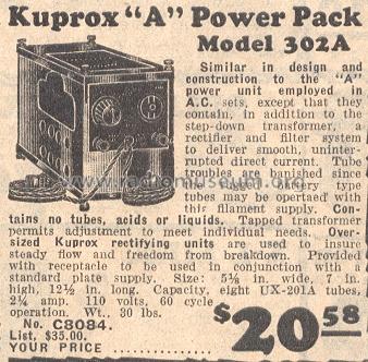 Kuprox 'A' Power Pack 302A; Kodel Radio Corp. (ID = 241849) Power-S