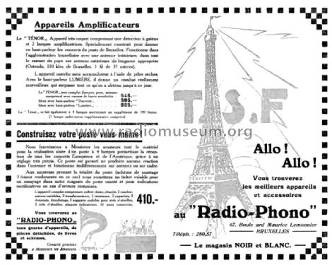 Ténor - Poste à Galène ; La Radiophonie Belge (ID = 2209501) Crystal