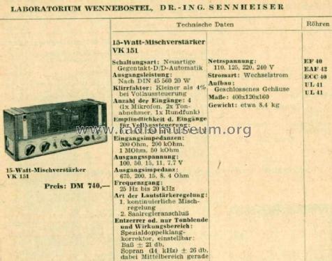 Labor W, Mischverstärker VK151; Sennheiser (ID = 510663) Ampl/Mixer