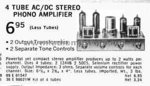 4-Tube AC/DC Stereo Phono Amplifier 99-01547; Lafayette Radio & TV (ID = 2838793) Ampl/Mixer