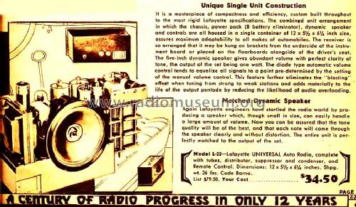 L-22 Universal; Lafayette Radio & TV (ID = 654677) Car Radio