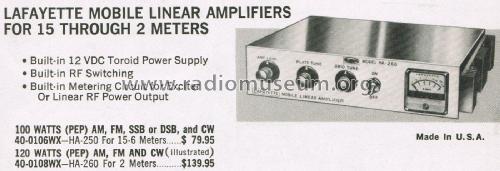 Mobile Linear Amplifier HA 260; Lafayette Radio & TV (ID = 3035880) Amateur-D