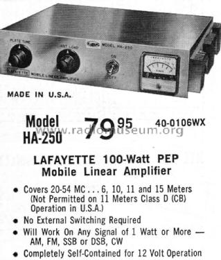 Mobile Linear Amplifier HA-250; Lafayette Radio & TV (ID = 2085679) Amateur-D