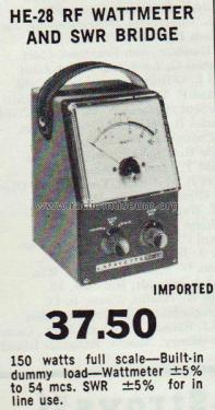 RF Wattmeter and SWR Bridge HE-28; Lafayette Radio & TV (ID = 2056975) Amateur-D