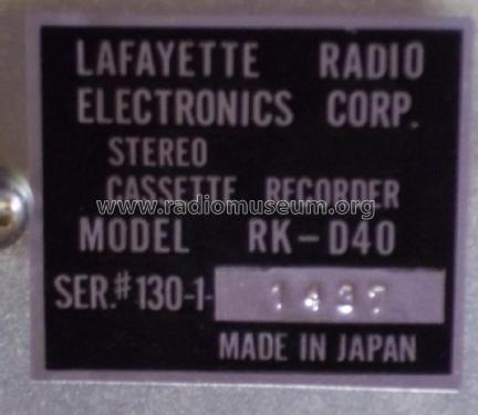 Stereo Cassette Recorder RK-D40; Lafayette Radio & TV (ID = 2804989) Ampl/Mixer