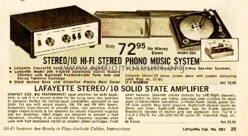 Solid State Stereo Amplifier Stereo 10; Lafayette Radio & TV (ID = 1823250) Ampl/Mixer