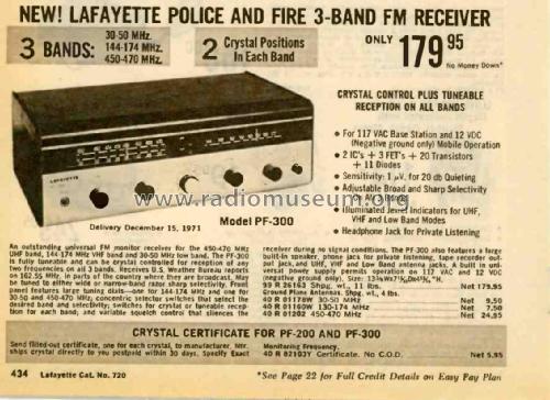 VHF/UHF/FM Monitor Receiver PF-300; Lafayette Radio & TV (ID = 2819117) Commercial Re