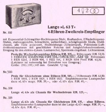 L 63 W ohne Lautsprecher; Lange GmbH, Johannes (ID = 1796555) Radio