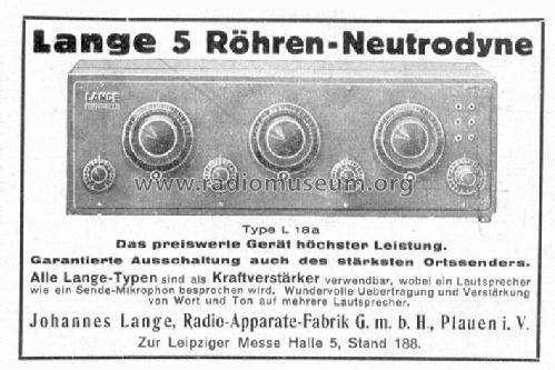 Neutrodyne L18a; Lange GmbH, Johannes (ID = 194362) Radio