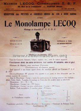 Monolampe ; Lecoq, Maurice; (ID = 1903453) Radio