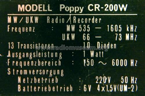 Cassetten-Recorder mit MW / UKW Radio Poppy CR-200 W; Audio Sonic (ID = 2011951) Radio