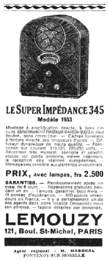 Super Impédance 345; Lemouzy; Paris (ID = 1996414) Radio