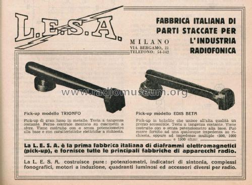 Pick-Up Edis Beta 21B, 21BP, 24B, 24BP; LESA ; Milano (ID = 2661141) Microphone/PU