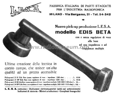 Pick-Up Edis Beta 21B, 21BP, 24B, 24BP; LESA ; Milano (ID = 2664567) Microphone/PU