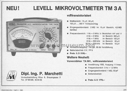 Transistor AC Microvoltmeter TM3A; Levell Electronics (ID = 2220368) Equipment
