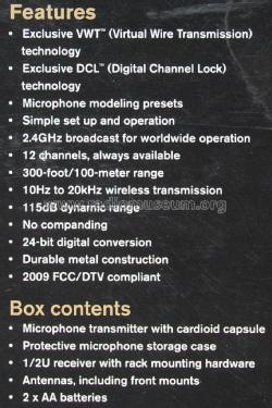 Digital Wireless Microphone System XD-V70; Line 6; Agoura Hills (ID = 1857490) Misc