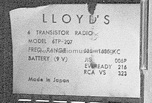 6 Transistor 6TP-207; Lloyd's Electronics; (ID = 1411119) Radio
