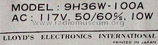 9H36W-100A ; Lloyd's Electronics; (ID = 481785) Radio