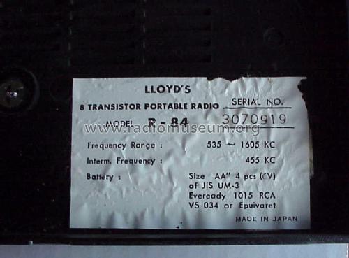 Transistor Eight R-84; Lloyd's Electronics; (ID = 2256199) Radio