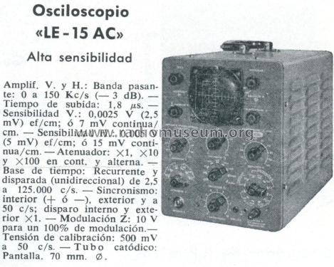 Osciloscopio LE-15/AC; LME Laboratorio de (ID = 1572383) Equipment