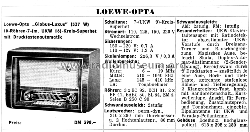 Globus-Luxus 537W; Loewe-Opta; (ID = 3077431) Radio