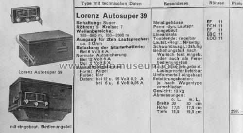 Autosuper 39; Lorenz; Berlin, (ID = 2591987) Car Radio