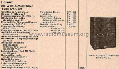 LVA200; Lorenz; Berlin, (ID = 1045205) Ampl/Mixer