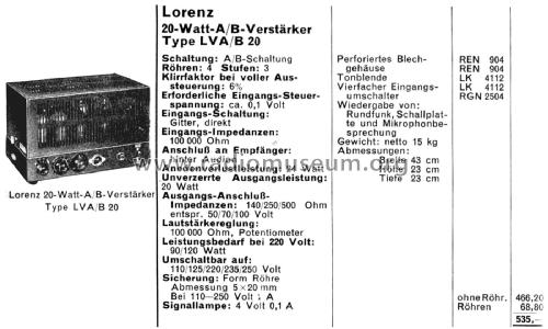 LVA/B20; Lorenz; Berlin, (ID = 2679902) Ampl/Mixer