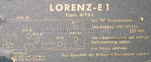 Rundfunkempfänger E1-3170L; Lorenz; Berlin, (ID = 674656) Radio