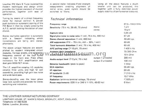 FM Tuner Mk. 9; Lowther (ID = 2800441) Radio