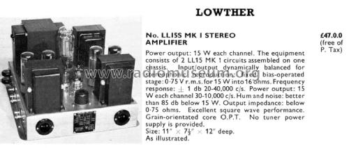 Stereo Power Amplifier LL15S; Lowther (ID = 2800181) Ampl/Mixer